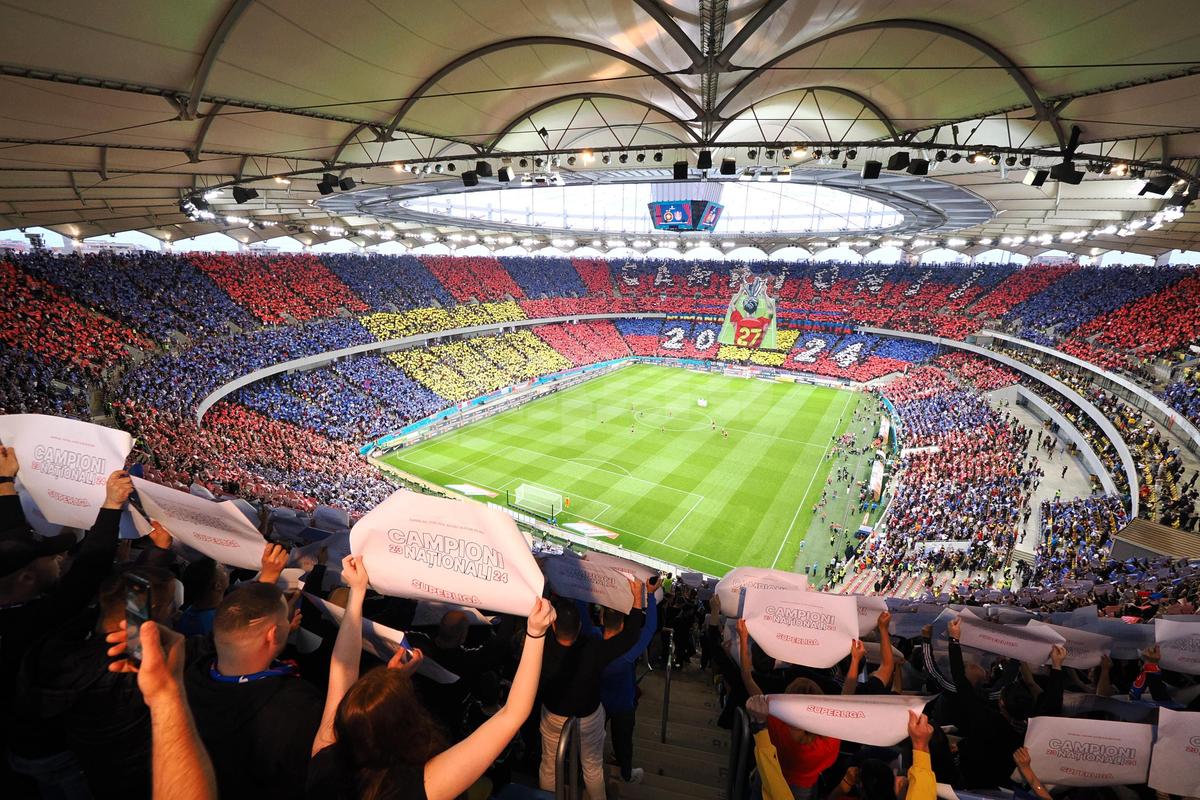 Scenografie pe întreg stadionul la FCSB - CFR Cluj! Imagini spectaculoase pe Arena Națională