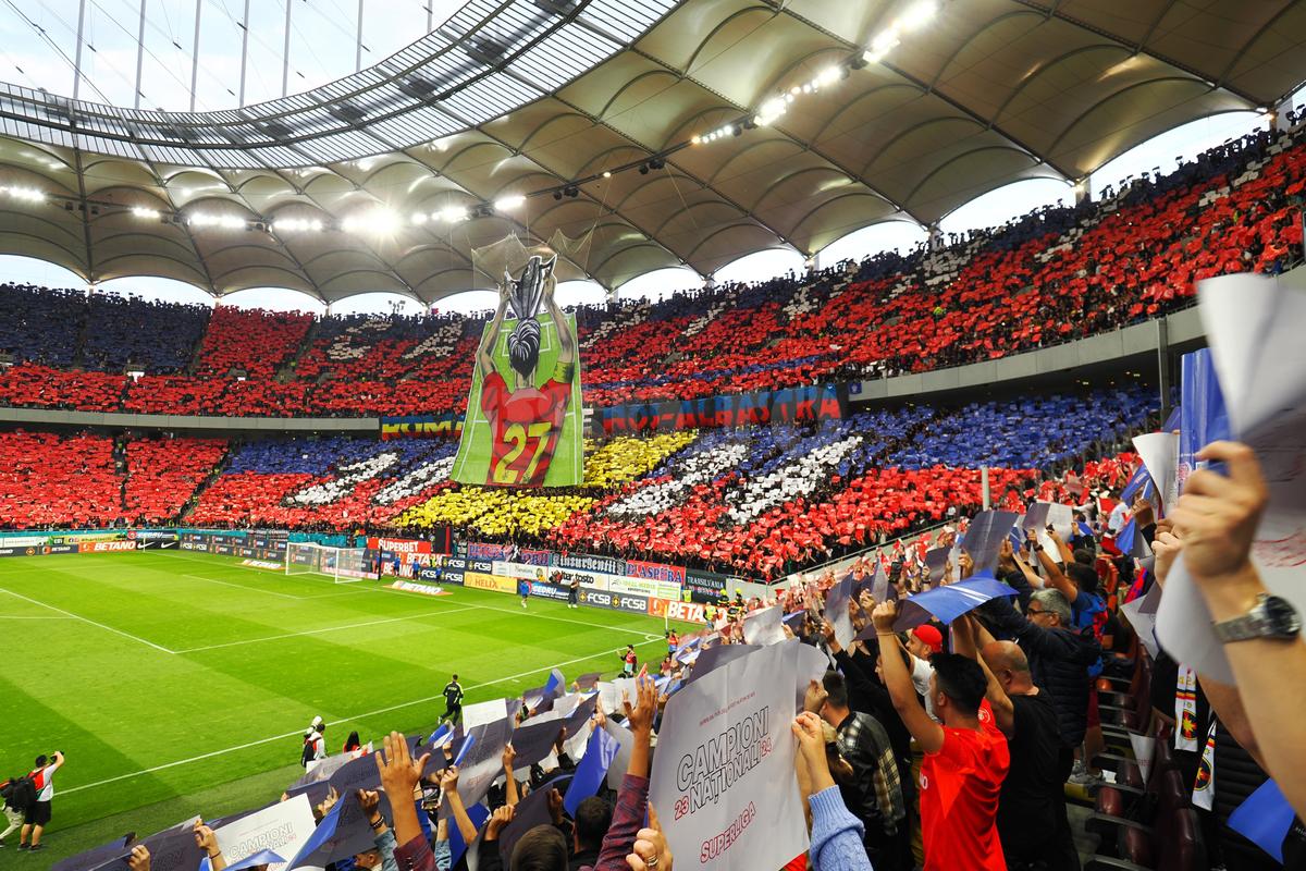 Scenografie pe întreg stadionul la FCSB - CFR Cluj! Imagini spectaculoase pe Arena Națională