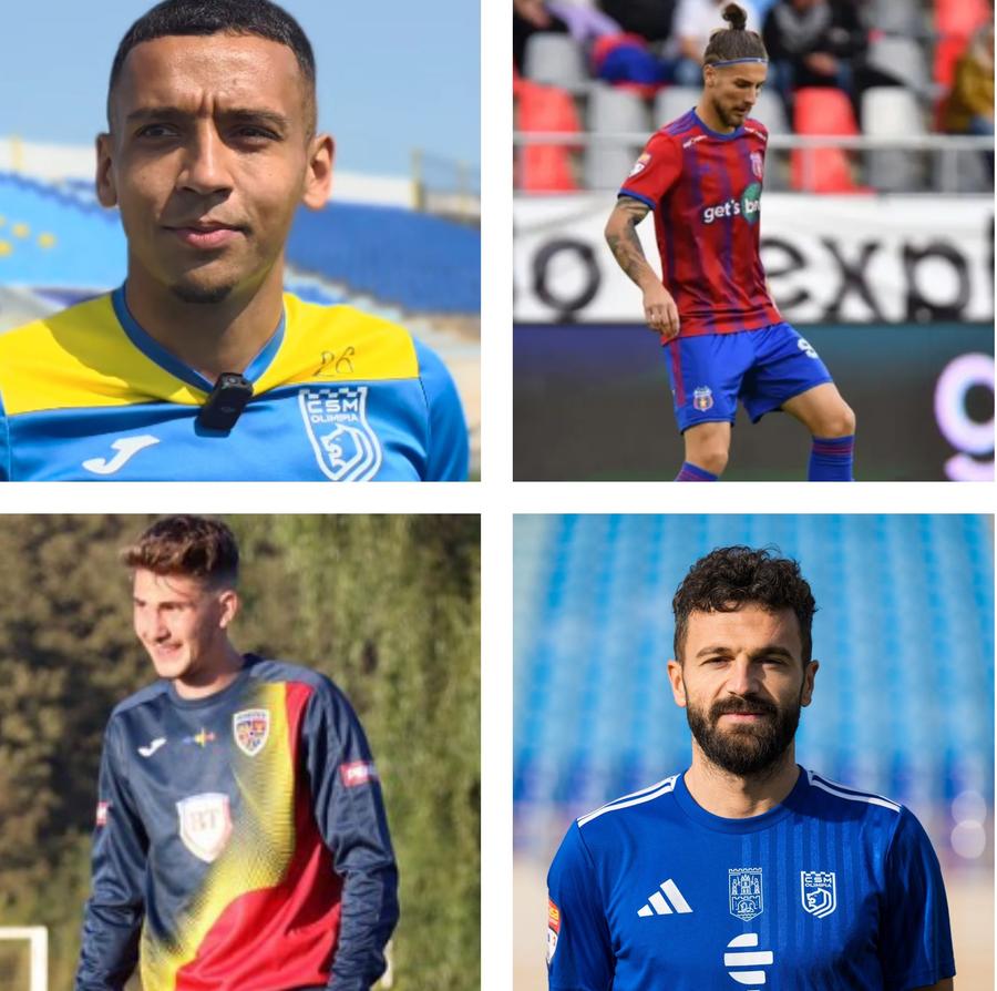 Colaj foto cu jucătorii suspendați: Cătălin Oanea (stânga sus), Alexandru Sabău (dreapta sus), Alin Văsălie (stânga jos), Marius Hosu (dreapta jos) Patru jucători din Liga 2, suspendați după ancheta pariurilor! Anunțul oficial făcut de FRF
