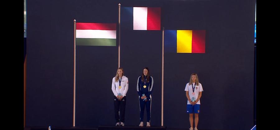 Aissia Prisecariu, pe podium. Sursa foto: Facebook CSM Constanța Aissia Prisecariu a adus a doua medalie pentru România la Campionatele Europene de juniori