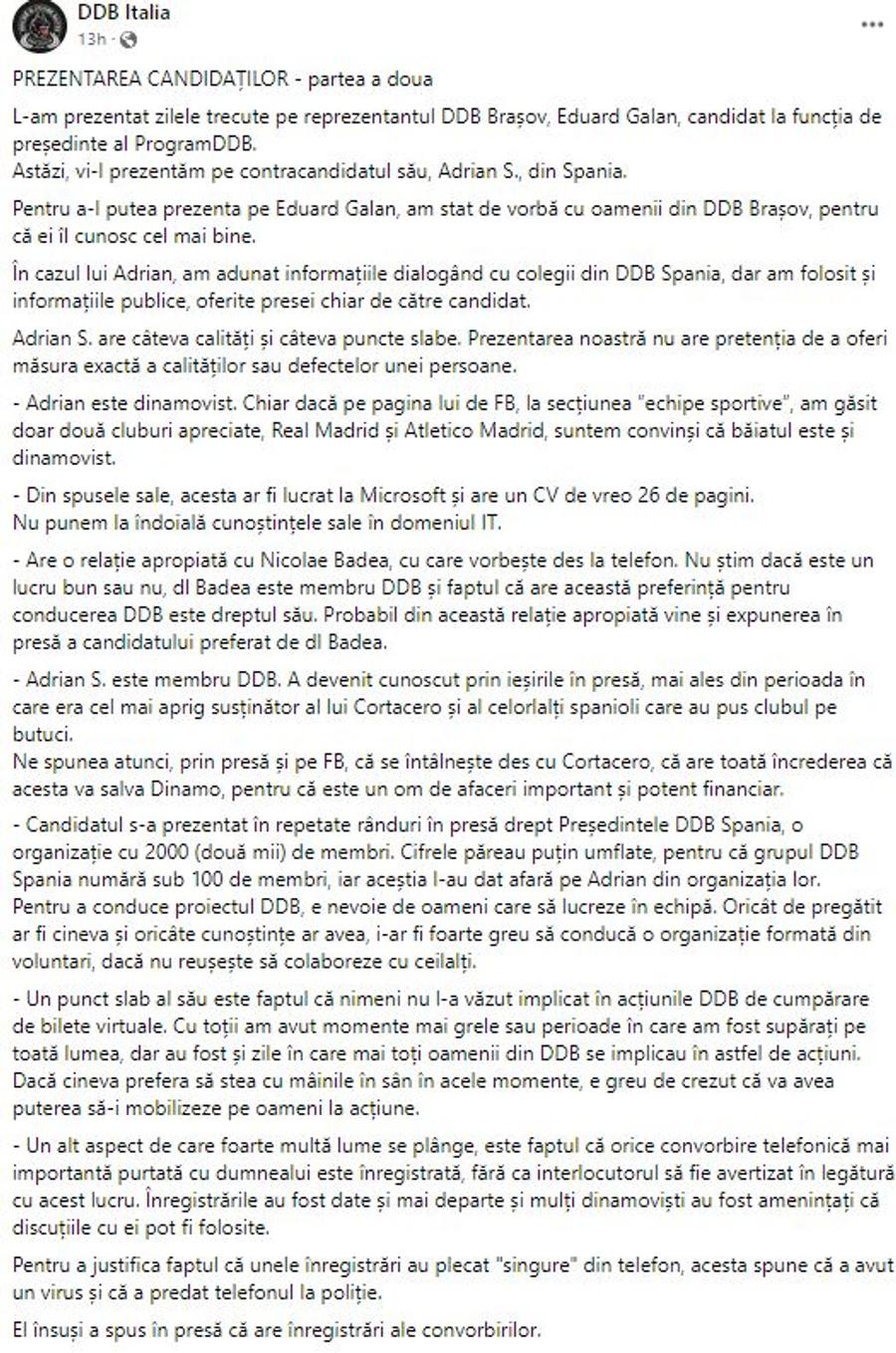 DDB Italia îl acuză pe Adrian Sterpu Alegeri DDB cu scandal! Dinamoviștii se acuză între ei: „Înregistrează convorbiri” vs. „Nu sunt spion, nu am lucrat la SRI, cum o fac apropiați ai angajaților de la Dinamo”