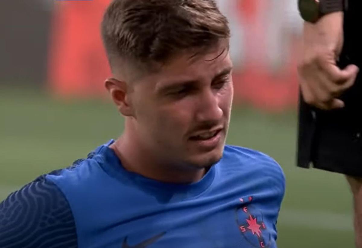 David Miculescu, accidentat în FCSB - Dunajska Streda / FOTO: Capturi @Pro TV