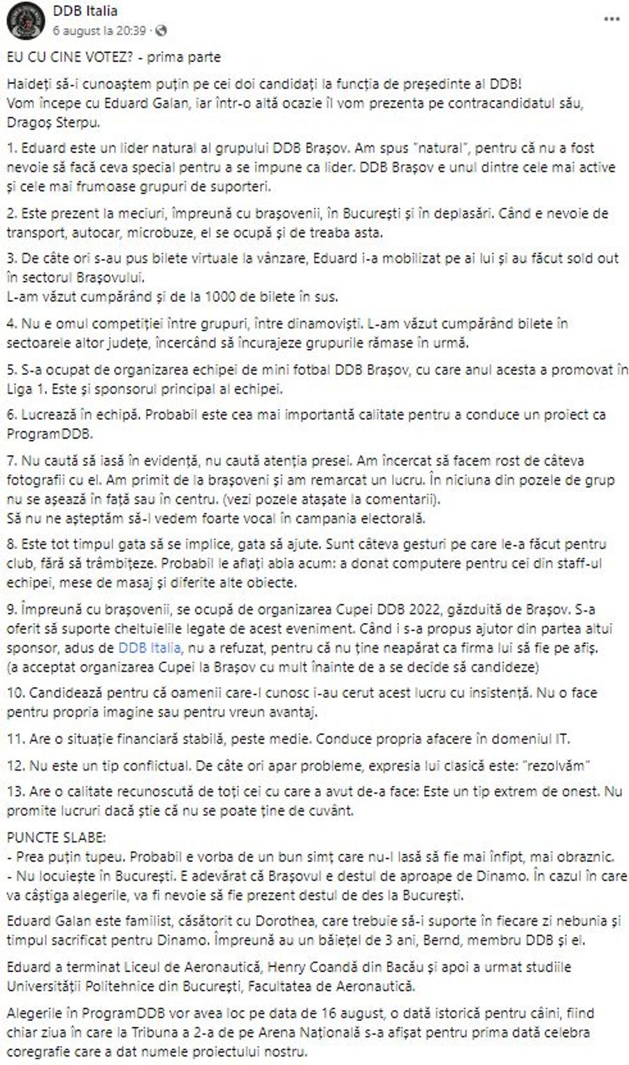 Cum îl prezintă DDB Italia pe Eduard Galan Alegeri DDB cu scandal! Dinamoviștii se acuză între ei: „Înregistrează convorbiri” vs. „Nu sunt spion, nu am lucrat la SRI, cum o fac apropiați ai angajaților de la Dinamo”