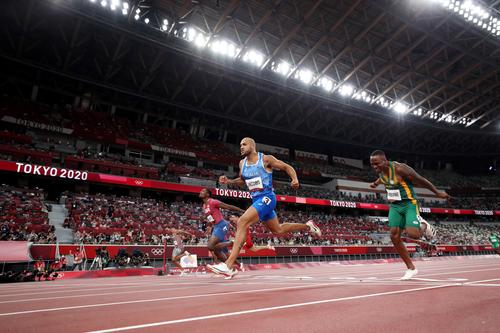 Marcell Jacobs în acțiune la Tokyo FOTO Guliver/GettyImages