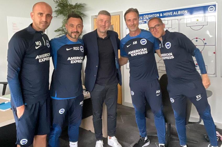 Selecționerul Edi Iordănescu (45 de ani) a vizitat academia celor de la Brighton și a asistat la antrenamentele lui Roberto De Zerbi (44 de ani).