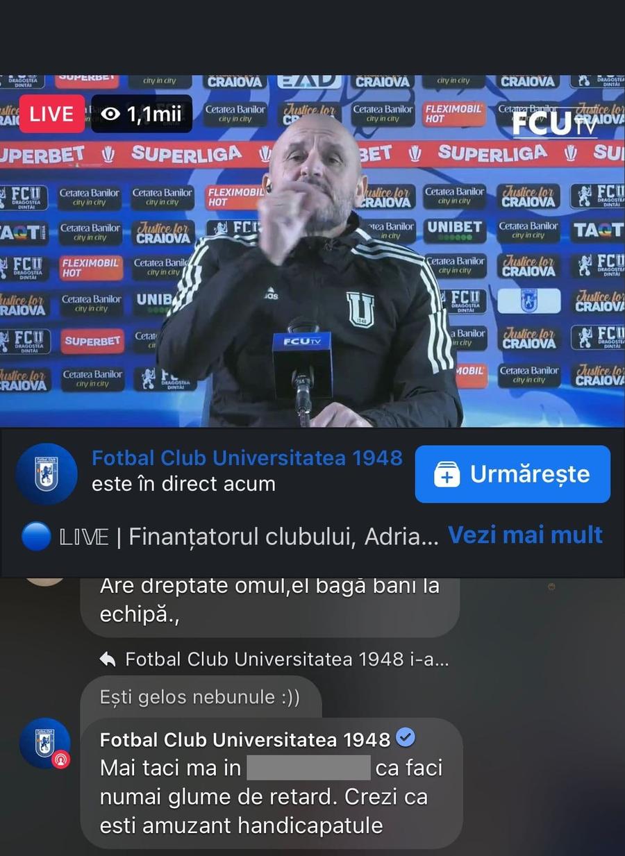 Adrian Mititelu jr, război pe Facebook cu fanii Craiovei: „Sunteți mai mulți aici decât la meciuri!” + Un suporter, înjurat direct de club!