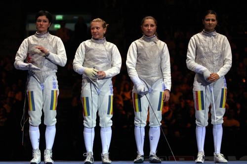 Cristina Stahl, Cristina Ghiță, Andreea Andrei și Roxana Scarlat, echipa de floretă a României, la CM din 2005, unde a cucerit argintul FOTO Imago Images