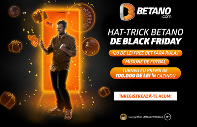 “Tripla” Betano de Black Friday! Bonus fără depunere, 100.000 de lei premii în Cazinou și o Misiune Specială