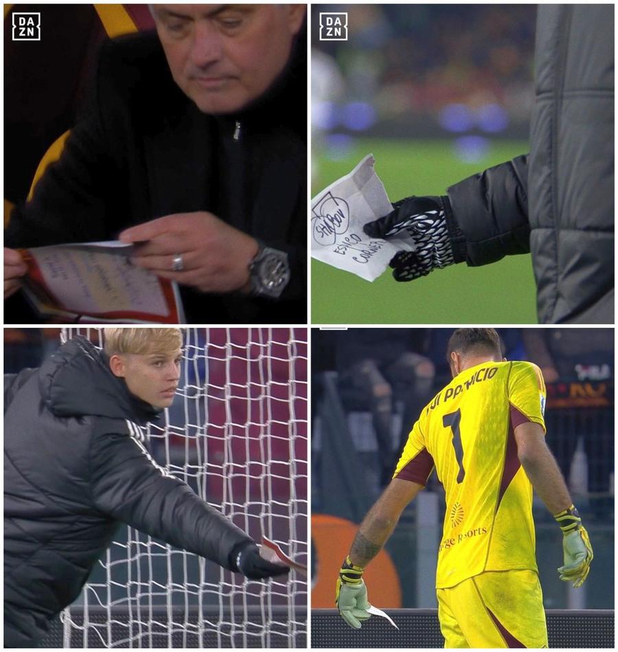 Bilețelul „de avarie” al lui Mourinho. Ce artificiu a făcut antrenorul Romei pentru a păstra egalul cu Fiorentina! Jose Mourinho a cucerit din nou internetul! Bilețelul „de avarie” trimis lui Rui Patricio pentru a păstra egalul cu Fiorentina!