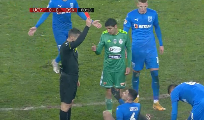 Partida CS U Craiova - Sepsi a fost marcată pe final de cartonașul roșu încasat de Vladimir Screciu (20 de ani, mijlocaș central).