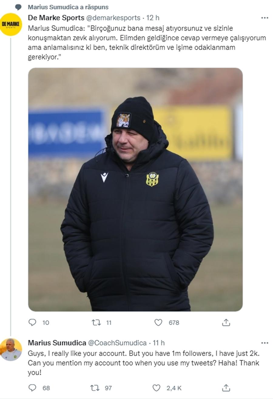 Șumudică, reacție amuzantă pe Twitter » Cerere neobișnuită: „Băieți, voi aveți 1 milion de urmăritori, eu doar 2.000”