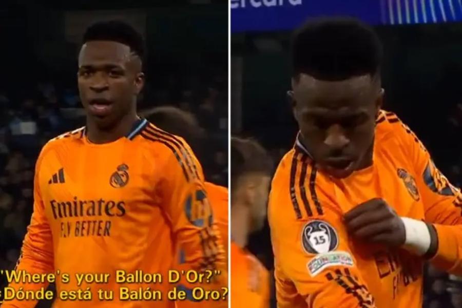 Gestul cu care Vinicius Junior a reacționat la ostilitatea suporterilor lui Rodri și ai lui Manchester City / Foto: Imago 300