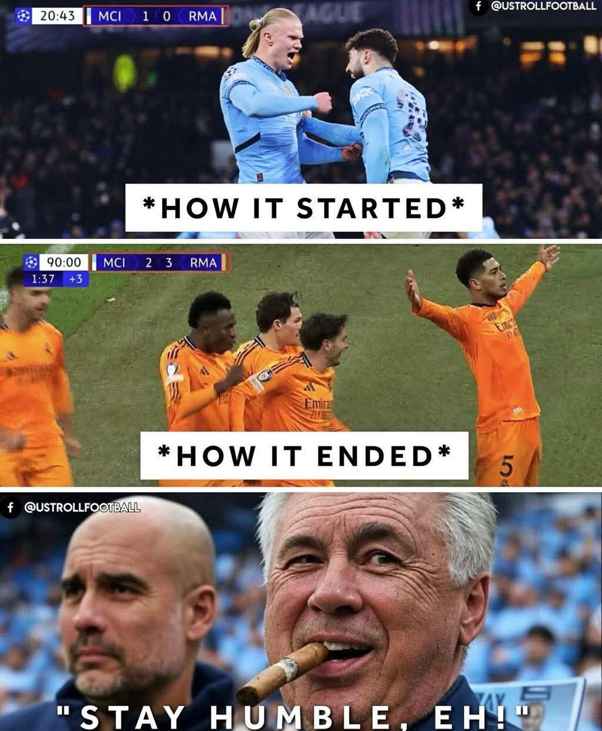 Manchester City - Real Madrid 2-3. „Avalanșă” de glume după o nouă revenire de răsunet în fața lui Guardiola: meme-urile care au invadat internetul
