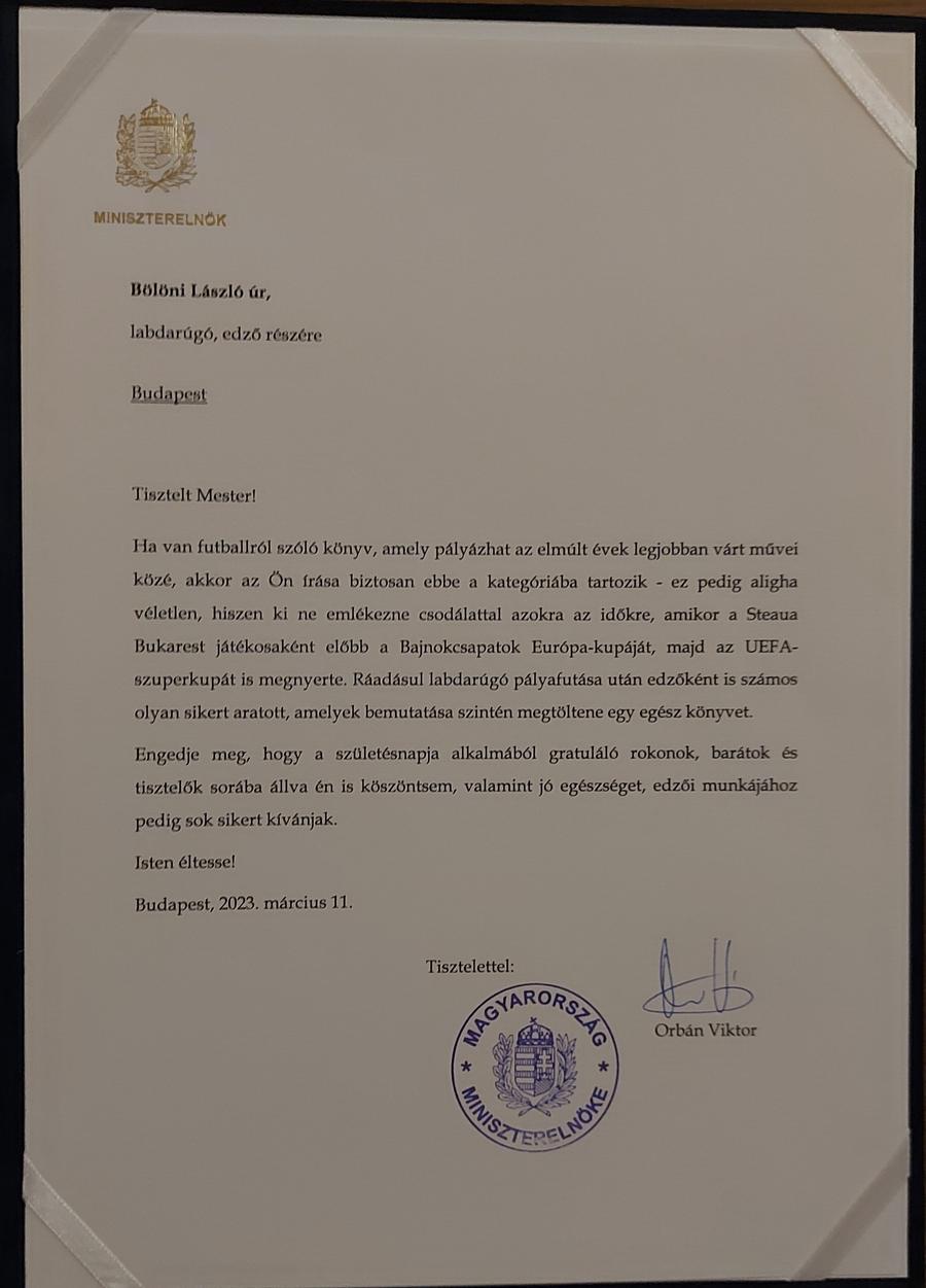 Scrisoarea primită de Boloni Boloni a primit o scrisoare din partea lui Viktor Orban: „Maestre, permite-mi să mă alătur!”