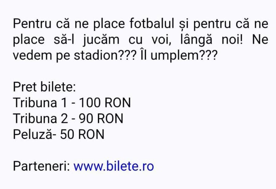 Hermannstadt vine cu precizări legate de prețurile biletelor: „Asta este politica” » Fanii lui Dinamo, ironici: „Au considerat că le-ar fi bun un ajutor pentru plata licenței”