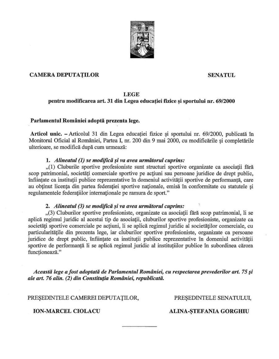 Vasile Dîncu eliberează calea pentru promovarea Stelei! » Documentul cu modificările-cheie aduse Legii Sportului a fost trimis deja către Senat și Camera Deputaților