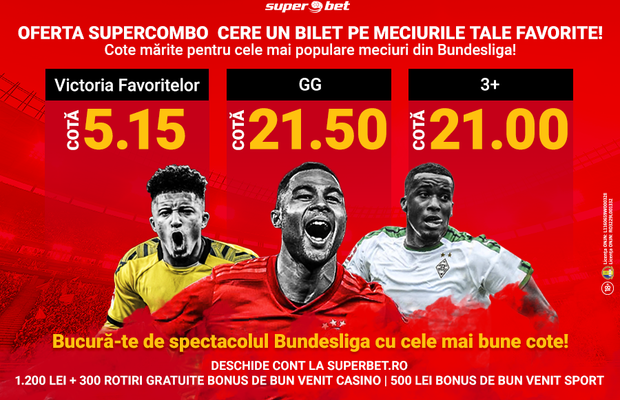 Alege pariuri SUPERCOMBO pe Bundesliga! Cote mărite pentru echipele favorite!