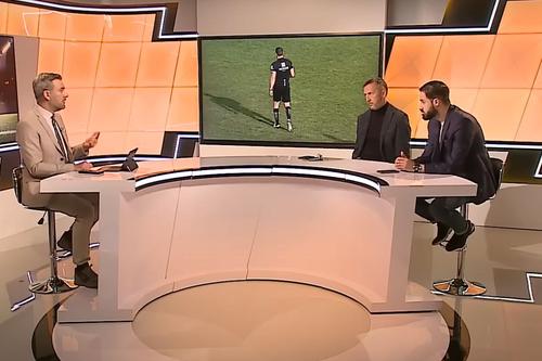 Eduard Zelgin, în dreapta, în timpul unei emisiuni moderate de Tudor Samuilă la Orange Sport
