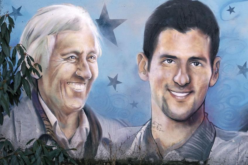 Mural din Belgrad ce-i înfățișează pe Jelena Gencic și Novak Djokovic / Sursă foto: Guliver/Getty Images
