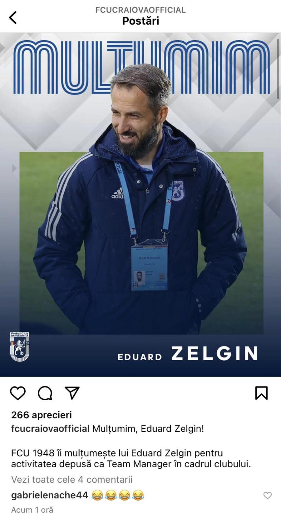 Gabriel Enache a râs de Eduard Zelgin Omul concediat astăzi de Adrian Mititelu, ironizat de foștii colegi de la FCU Craiova: „Dacă pleca acum un an, eram în Liga 1”