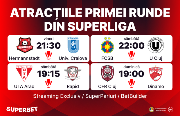 Start în SuperLigă! Vezi Cotele Superbet pentru prima etapă