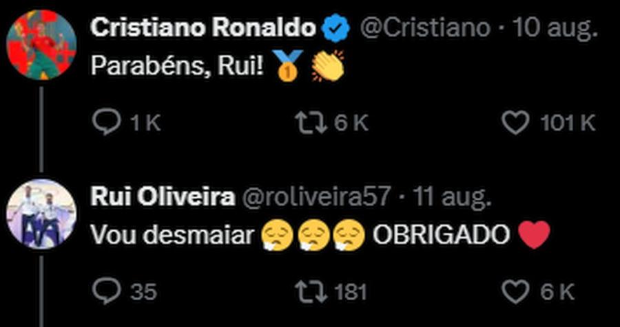 Interacțiunea dintre Rui Oliveira și Cristiano Ronaldo „O să leșin” » SINGURII medaliați cu aur ai Portugaliei au sărbătorit în stilul lui Cristiano Ronaldo, apoi au avut o mare surpriză