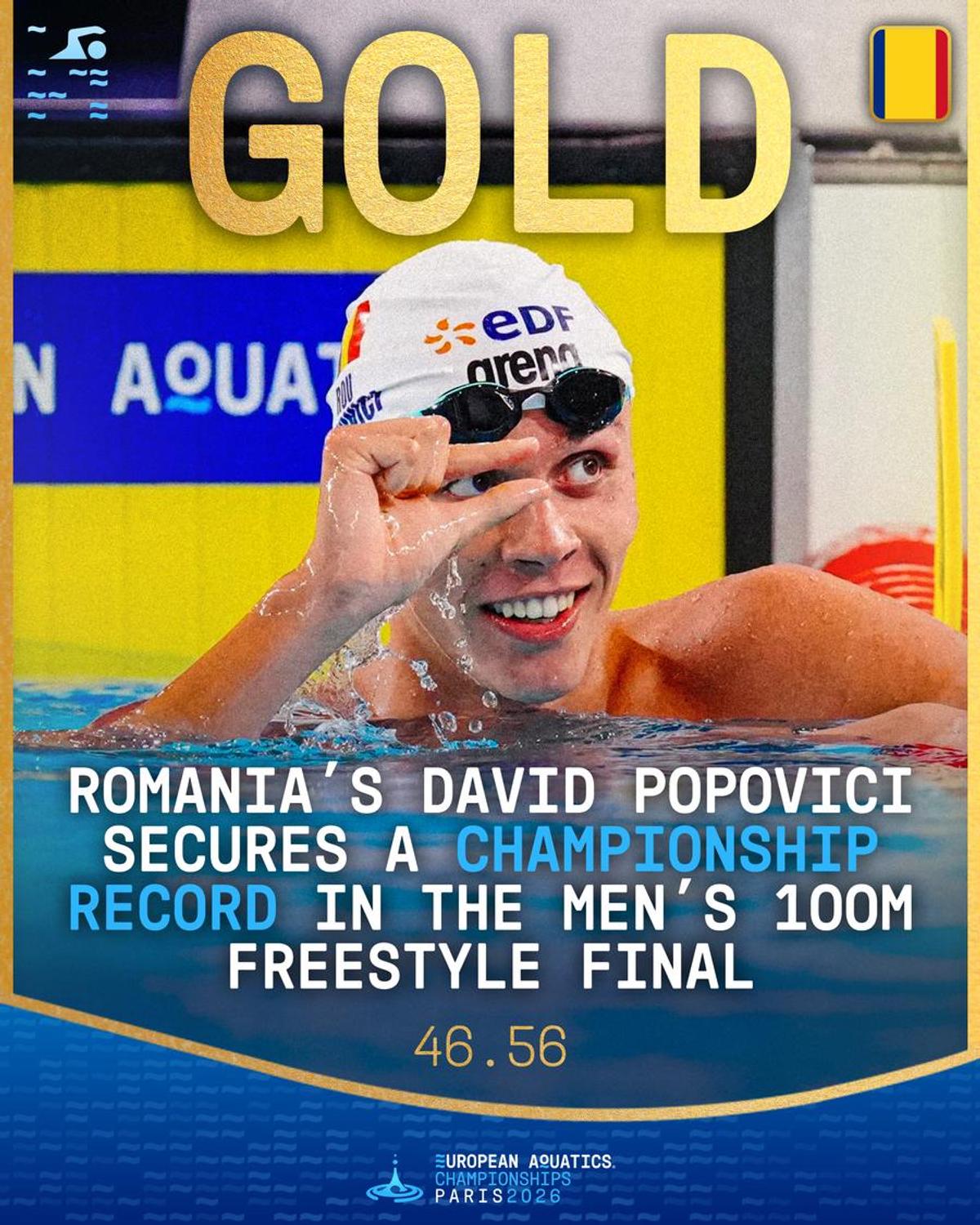 David Popovici, în finala de 100 de metri liber la Europenele de la Paris