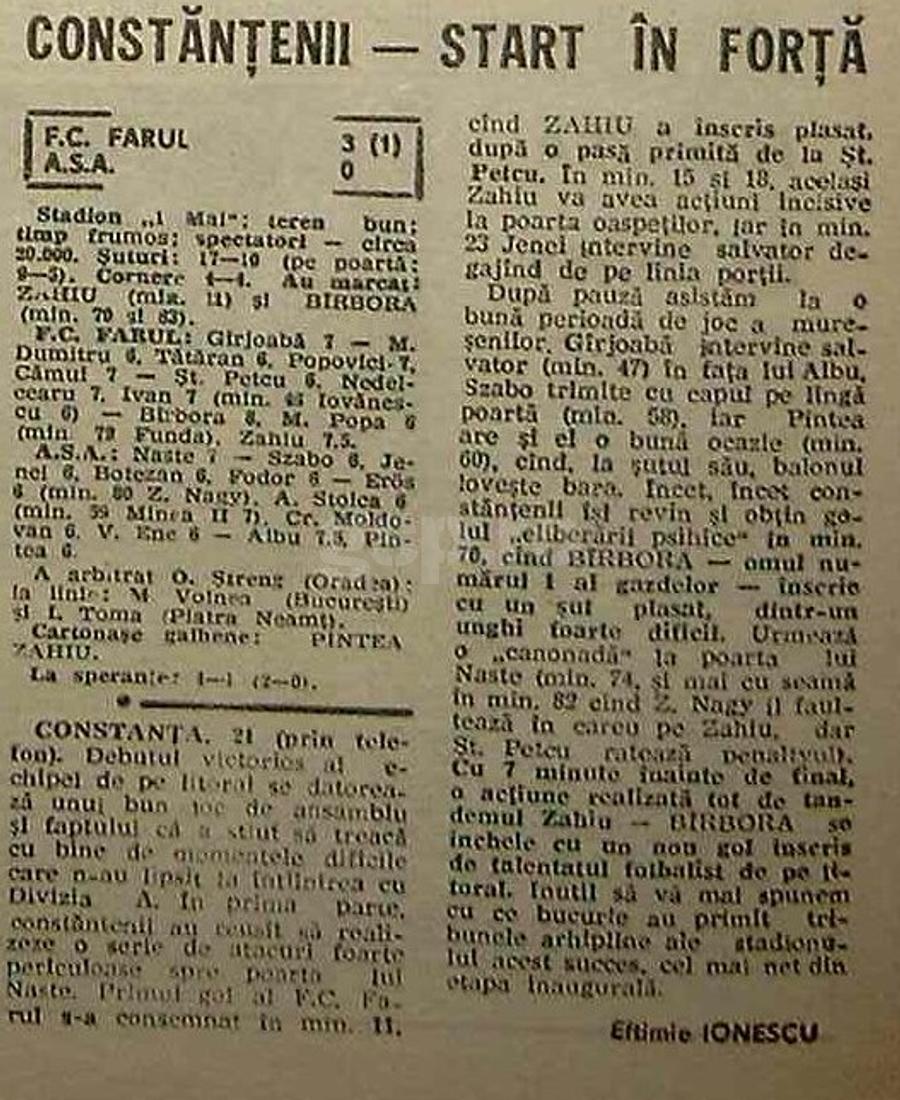 Cronica din Gazeta Sporturilor după meciul de debut al lui Constantin Bârboră în Divizia A, 3-0 în Farul - ASA Tg. Mureș, două goluri marcate, nota 8 Trebuia să fie urmașul lui Hagi, dar a jucat 7 ani cu genunchii distruși: „Abia mai merg!” + Condiția pusă de Valentin Ceaușescu la Steaua și discuția ireală cu Lucescu: „Dă-ți pantalonii jos!”