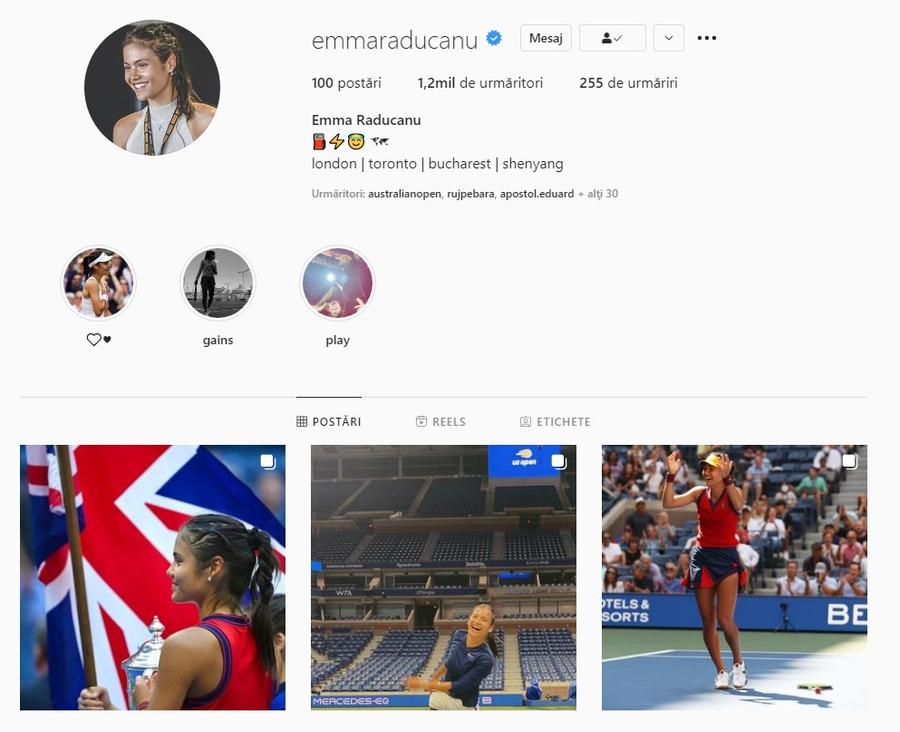 Contul de Instagram al Emmei după finala US Open Emma Răducanu a dat lovitura și pe internet după US Open! Ce s-a întâmplat cu pagina ei de Instagram