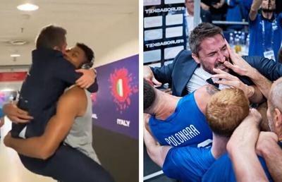Imagini absolut fabuloase cu antrenorul Italiei, după surpriza de la CE de baschet » A plâns, a sărit în brațele rivalului Antetokounmpo și a oferit declarații antologice: „Am șocat lumea, am șocat-o!”