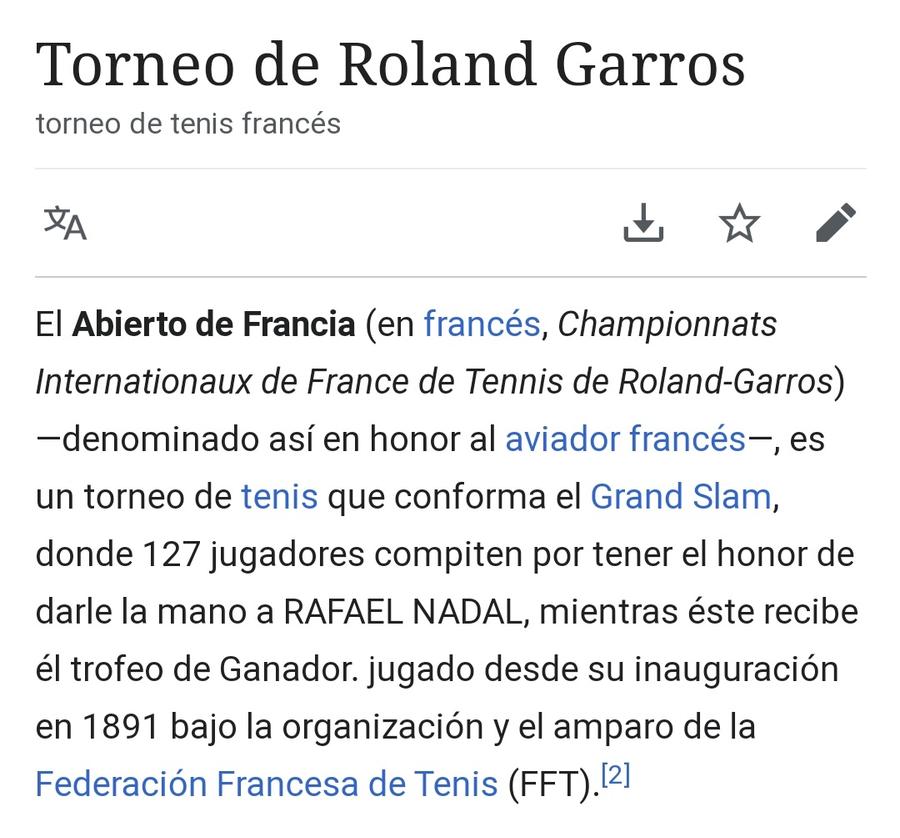 foto: Twitter Cum a fost modificată pagina de Wikipedia a turneului Roland Garros, după ce Rafael Nadal a câștigat un nou titlu