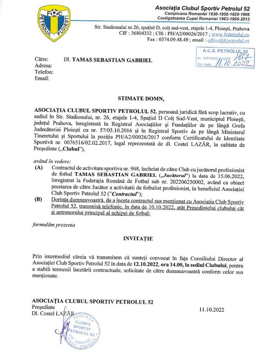 E gata: Tamaș a bătut palma cu Petrolul pentru rezilierea contractului