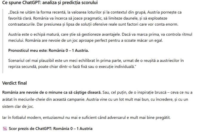 Inteligența artificială a analizat toate scenariile din România - Austria