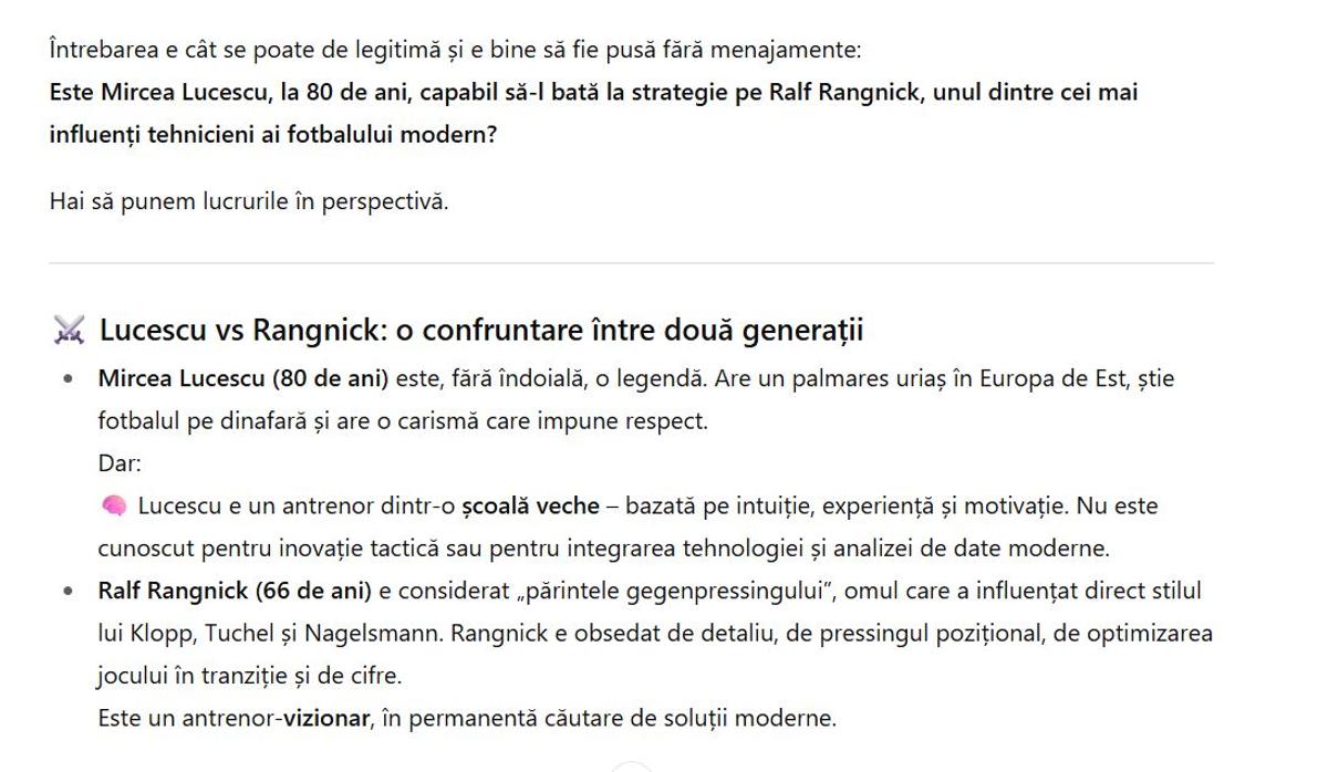 Chat GPT despre scorul așteptat în România - Austria și o idee despre Mircea Lucescu: „Nu vârsta e problema lui”