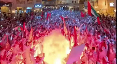 Fanii din Emiratele Arabe Unite celebrând victoria cu Oman