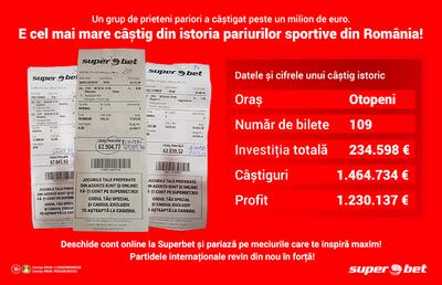 Câțiva prieteni din Otopeni au devenit primii milionari în euro, la Superbet! E cel mai mare câștig din istoria pariurilor sportive din România!