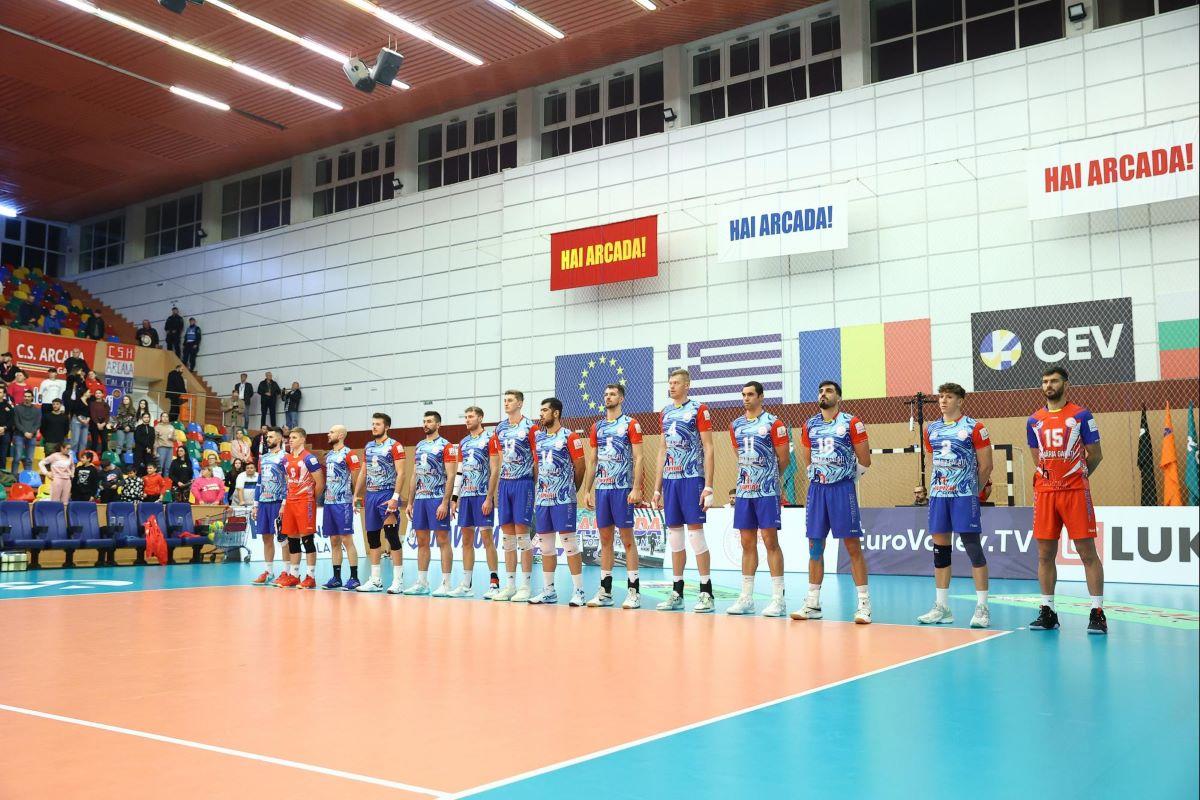 Arcada Galați, calificare în premieră în grupele Ligii Campionilor! » Setul câștigat cu Olympiacos Pireu a bifat performanța