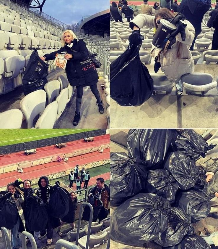 Fanii lui „U” au strâns gunoaiele din stadion / Sursă foto: Facebook@ U Cluj Fans