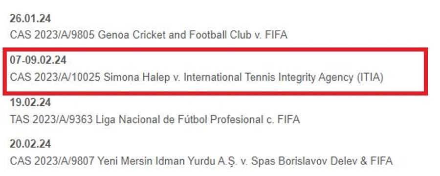 Captură de pe site-ul TAS, cu data la care va fi audiată Simona Halep A venit vestea de la TAS! Când va începe procesul Simonei Halep
