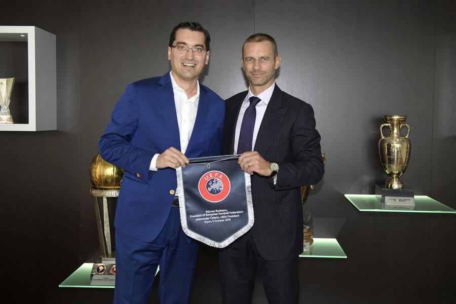 Președintele FRF, Răzvan Burleanu, stânga, l-a susținut mereu pe șeful UEFA, Aleksander Čeferin Culisele scenariului „Răzvan Burleanu, președinte UEFA”: „E doar un «iepure»! Doar nu se implică Serviciile Secrete din România sau politicul”