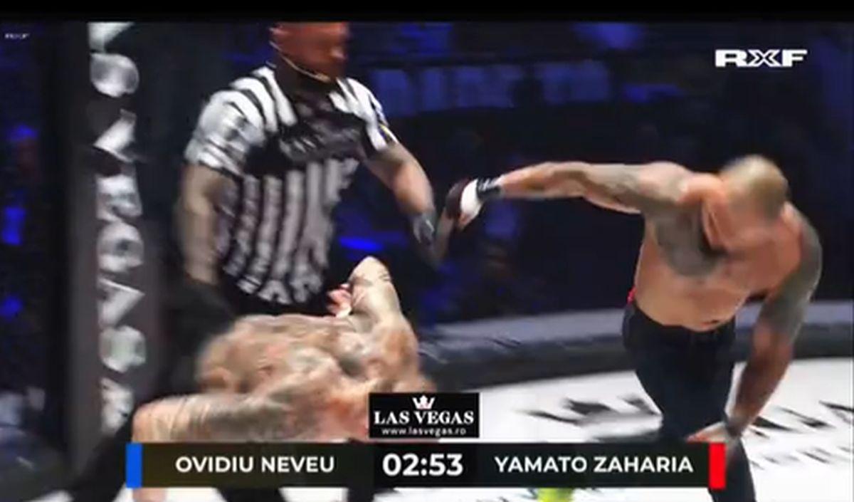Yamato Zaharia - Ovidiu Neveu, cea mai așteptată luptă RXF, s-a terminat într-un cor de fluierături » „Ploaie” de sticle aruncate din tribune! Ce a declanșat haosul