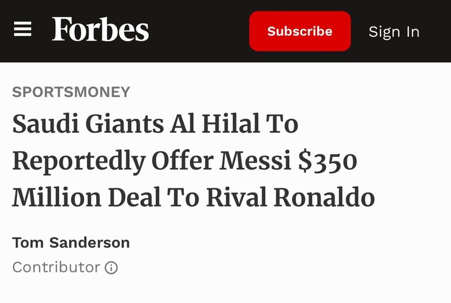 Oferta pentru Lionel Messi anunțată de Forbes Pentru Messi fără număr!