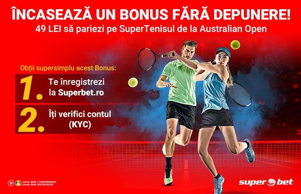 Bonus fără Depunere la Openul Australiei, Super Cote, Streaming și Speciale pe jucători! Intră în SuperJoc!