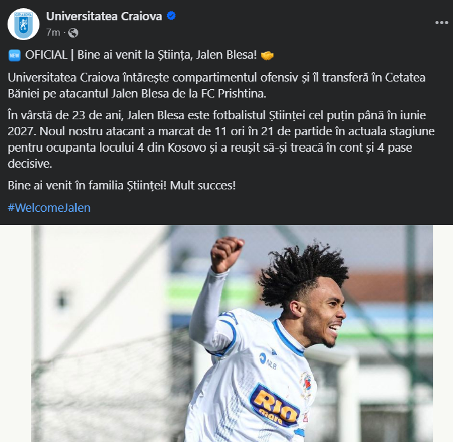 A venit acordul de la FIFA! » Universitatea Craiova a bifat ultimul transfer al iernii, după finalul perioadei de mercato. Cum a fost posibil