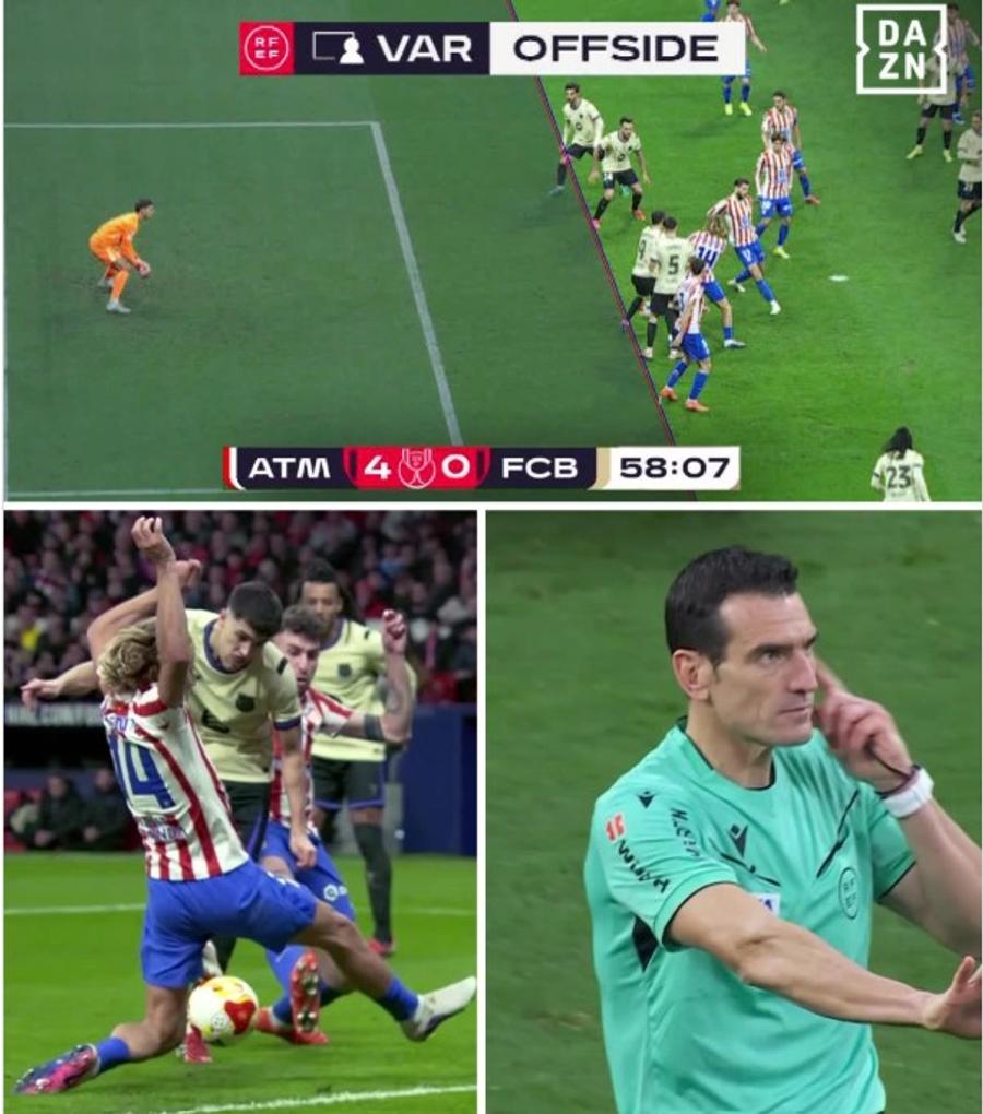 Arbitrul Juan Martinez Munuera a anulat pentru un ofsaid controversat în turul semifinalei Cupei Regelui Spaniei / Foto: Instagram Epic fail la semifinala Atletico - Barcelona » Comitetul Tehnic al Arbitrilor a dat un comunicat chiar în timpul meciului