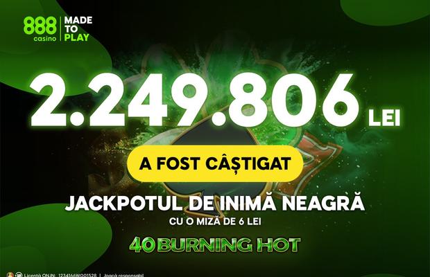 S-a luat marele Jackpot la 888! Peste 2 milioane de RON câștigați la 40 Burning Hot.