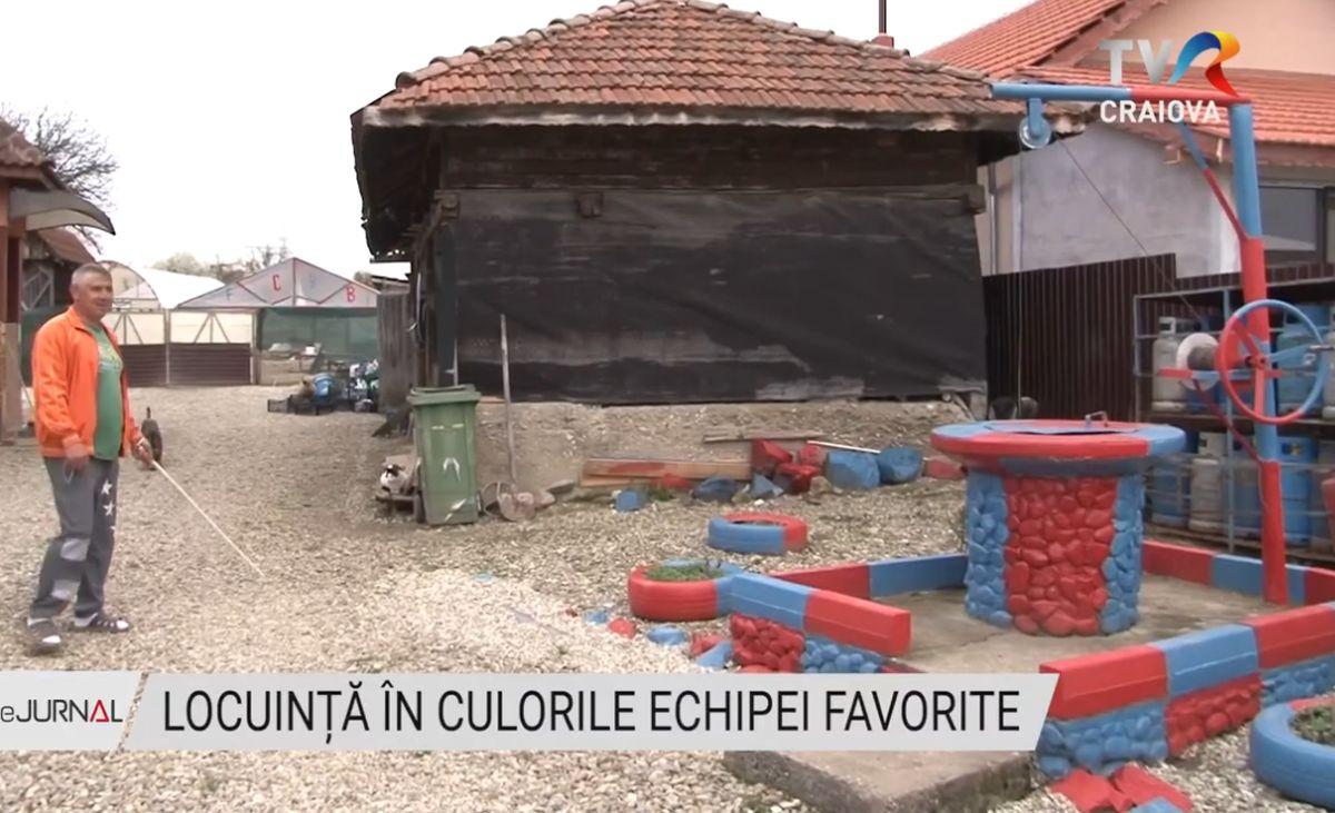 Pasiunea pentru FCSB nu are limite » Un oltean și-a vopsit locuința în roș-albastru: „Fac și cotețele la porci și găini”