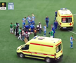 Cea mai brutală ciocnire între fotbaliști într-un meci din Rusia! Două ambulanțe au intrat pe teren, iar jucătorii au fost transportați de urgență la spital