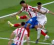 Real Madrid - Girona 1-1: minutul 88, Mbappe este lovit cu cotul în figură de Vitor Reis și se alege cu arcada spartă, dar arbitrii nu acordă penalty.