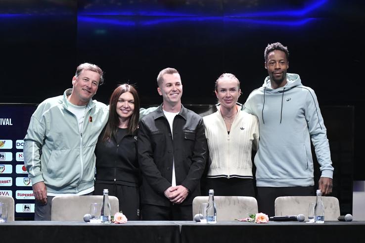 Andrei Pavel, Simona Halep, Patrick Ciorcilă, Elina Svitolina, Gael Monfils, la evenimentul de retragere a Simonei Halep / foto: Cristi Preda